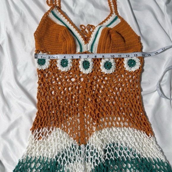 Crochet Knit Swimsuit Cover-Up – Corset Back – Boho Beach Dress Resort Vacation - Picture 7 of 11